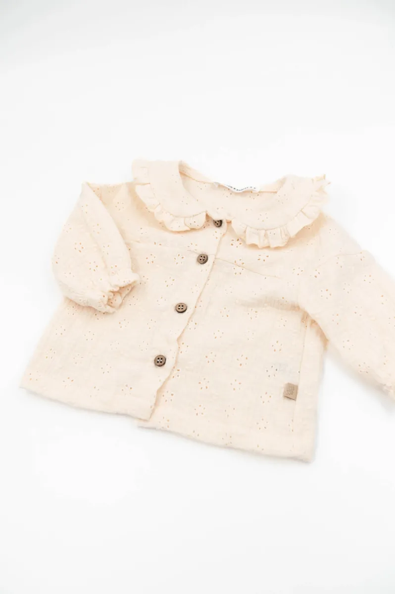 Bloesje - lange mouwen - met Kraagje - Broderie Anglaise - Warm White