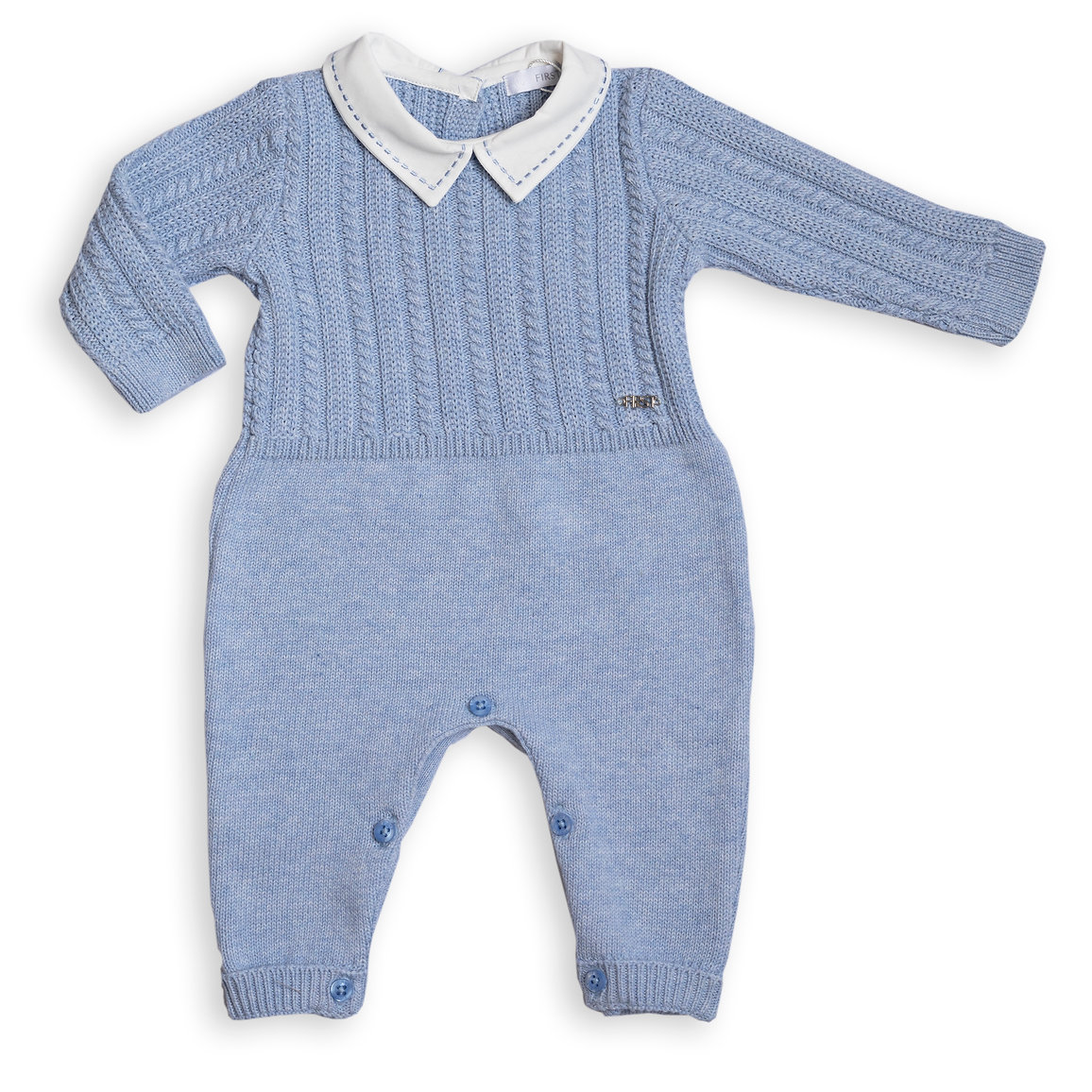 Babypakje - zonder voetjes in tricot met wit kraagje - Azzurro