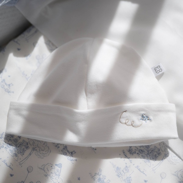 Babymutsje - Jersey gewafeld geborduurd - Wit/Roze COPY