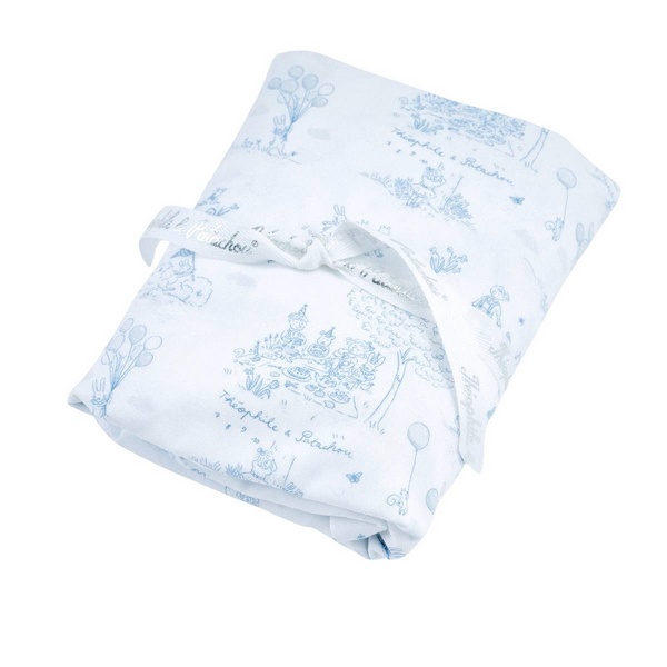 Blue Garden Party - Hoeslaken reiswieg - 76x32cm - met Print - Blauw/Wit
