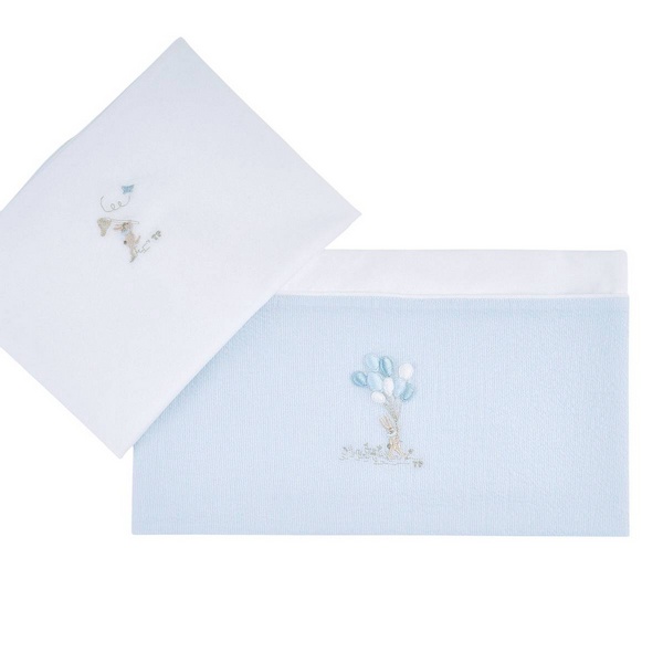 Blue Garden Party - Laken + sloop bed - 105x170cm - Lichtblauw/Wit