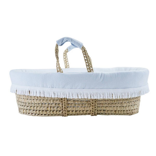 Blue Garden Party - Rieten reiswieg + Aankleding met franjes - BLauw/Wit
