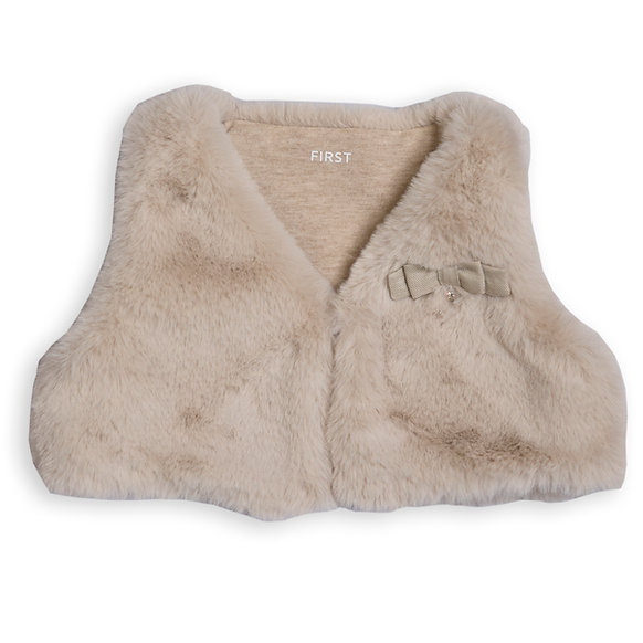 Gilet - zonder mouwen - in pels - met strikje Beige