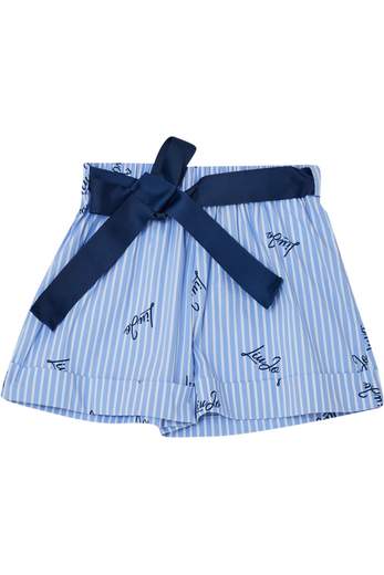Short - Wit/Blauw Gestreept met opdruk "LIU JO" + T-shirt - met meisje - Wit