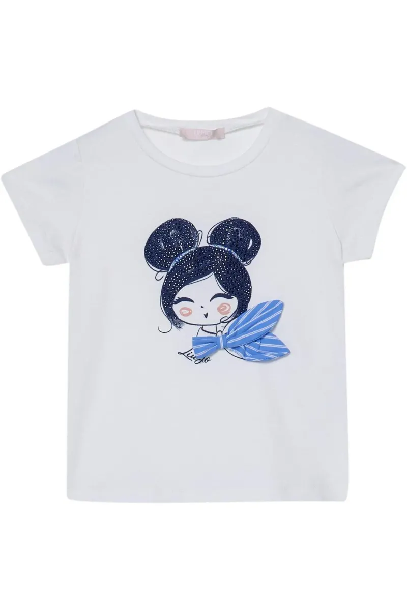 Short - Wit/Blauw Gestreept met opdruk "LIU JO" + T-shirt - met meisje - Wit