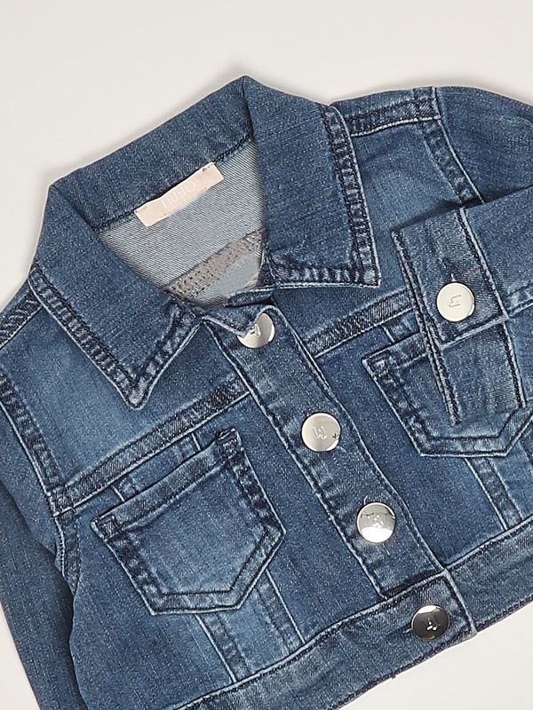 Vestje - Jeans - met geborduurde kersen op rug - Blauw