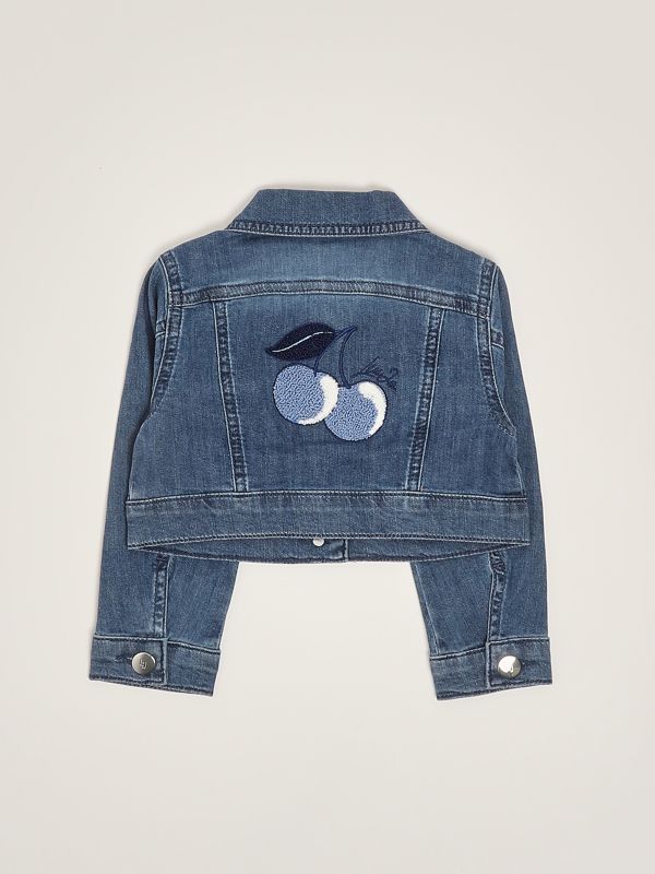 Vestje - Jeans - met geborduurde kersen op rug - Blauw