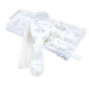 Blue Garden Party - Borstel en kam geborduurd + zakje - Blauw