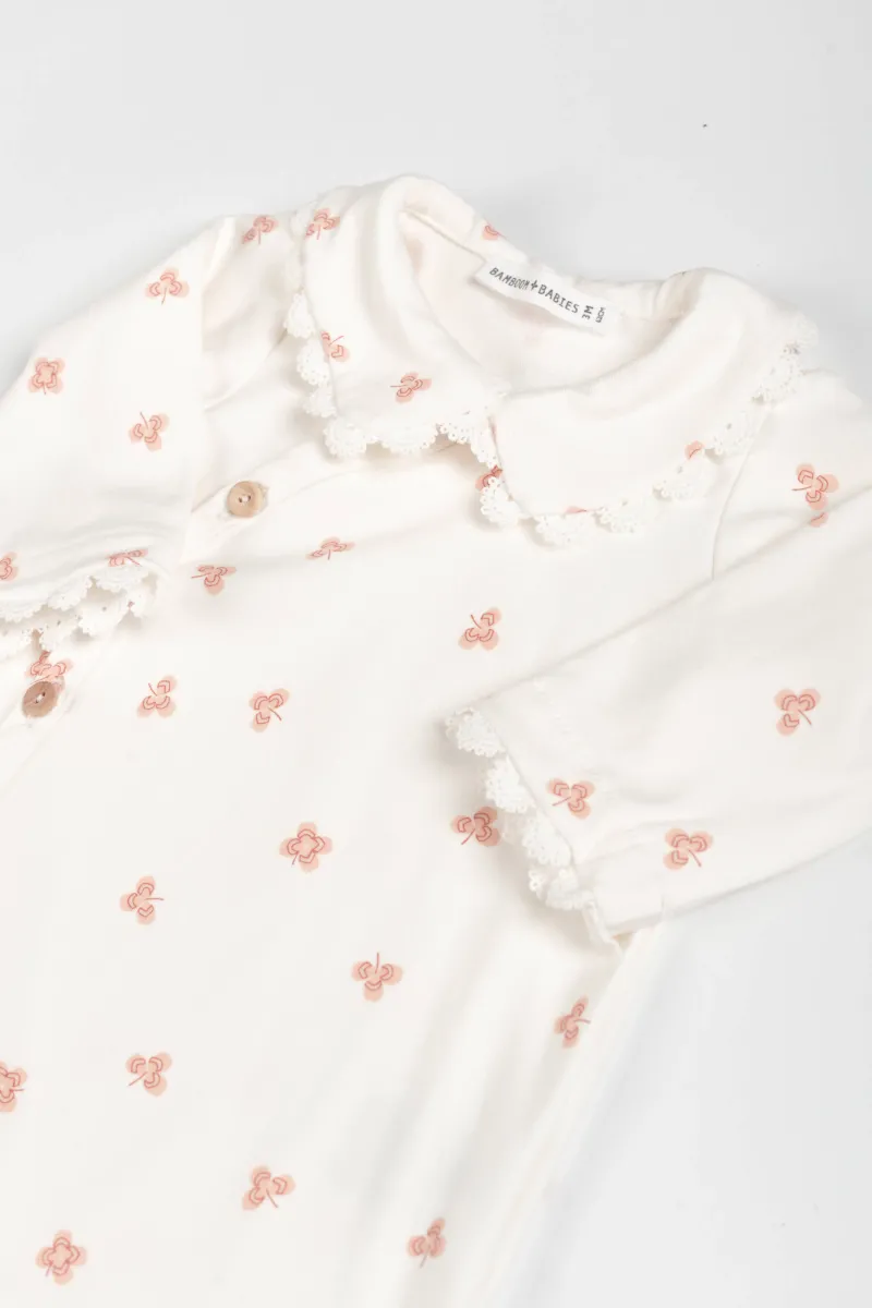 Babypakje - met voetjes - Lucky Leaves Print - Offwhite