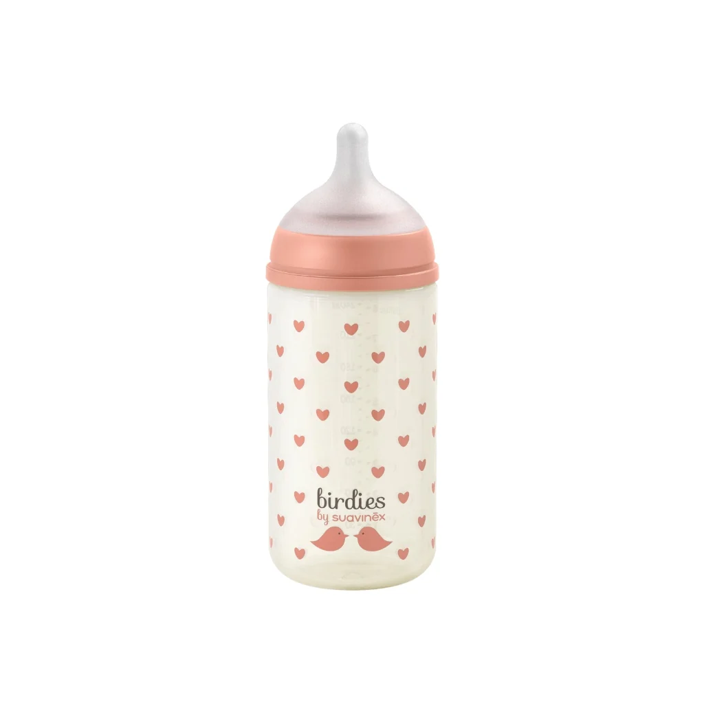 Birdies - Fles Glas 240 ML - Speen SX Pro doorstroom S - 0M+ - Roze