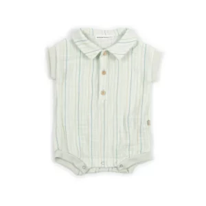Polo Romper - Stripe Acqua