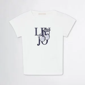 T-shirt - korte mouwen - met print LIU JO en kersen in't blauw - Wit