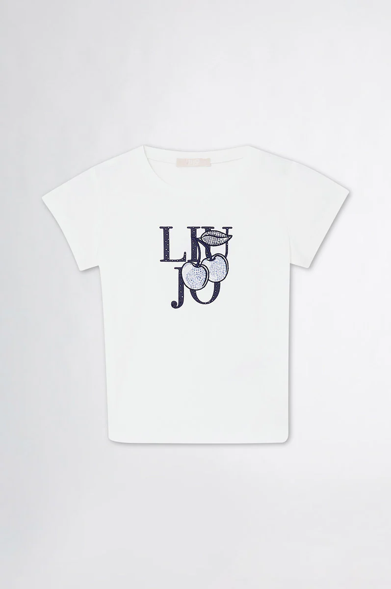 T-shirt - korte mouwen - met print LIU JO en kersen in't blauw - Wit