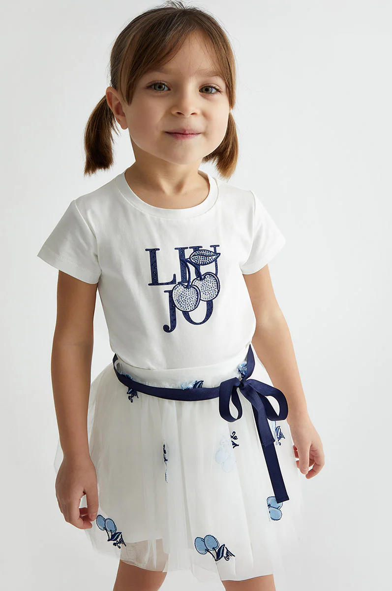 T-shirt - korte mouwen - met print LIU JO en kersen in't blauw - Wit