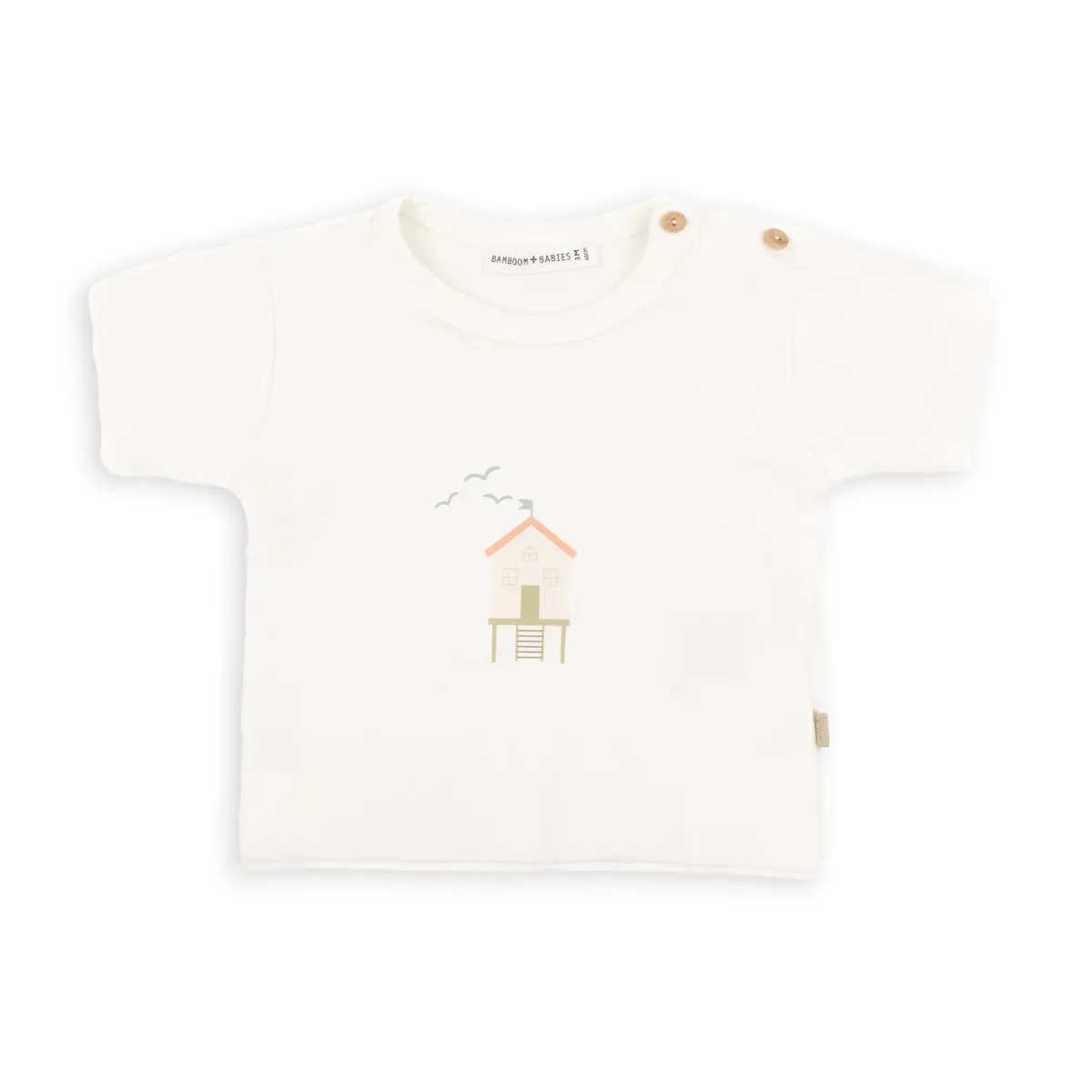 T-shirt -korte mouwen - met print "huisje" - Offwhite