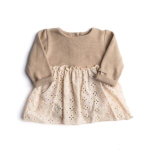 Jurk - met body - rokje in broderie - Sand